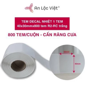 Cuộn decal nhiệt 1 tem 40x30mm x 800 tem R2-RC - Trắng