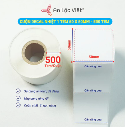 Cuộn decal nhiệt 1 tem 50 x 50mm - 500 tem R2-RC