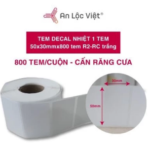 Cuộn decal nhiệt 1 tem 50x30mm x 800 tem R2-RC - Trắng
