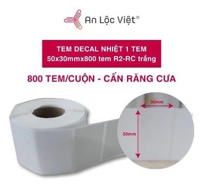 Cuộn decal nhiệt 1 tem 50x30mm x 800 tem R2-RC - Trắng