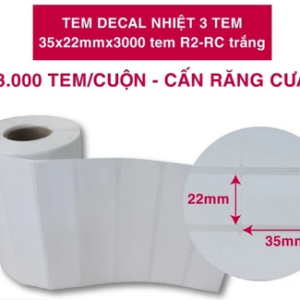 Cuộn decal nhiệt 3 tem 35x22mm x 3.000 tem R2-RC - Trắng