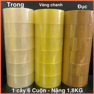 1Cây Băng Dính đóng gói Hàng CTY Nặng 1,8KG/6Cuộn Trong, Đục, Vàng Chanh