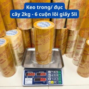 Băng keo 200 yard 2kg trong, vàng đục lõi mỏng 5li cây gồm 6 cuộn dán siêu dính, không bị đứt khi sử dụng