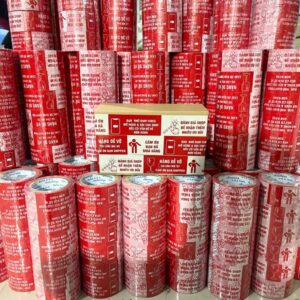 Băng keo đỏ trắng hàng dễ vỡ, xin cảm ơn, đánh giá 5 sao, quay video mở hàng