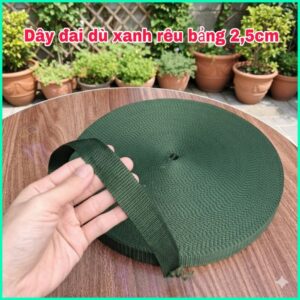 Cuộn 50 Mét Dây Đai Dẹt Bảng 2,5cm Siêu Bền Chắc, Dây Quai Túi Xách Màu Xanh Rêu, Dây Dù Cột Hàng, Cắm Trại Dã Ngoại