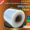 Cuộn màng PE trong 10cm nặng 600gram, lõi giấy 55gram.