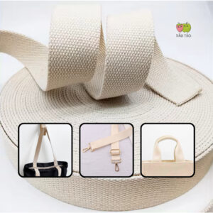 Dây đai dệt cotton loại chắc làm quai đeo ba lô, túi xách, màu kem, trắng, đen PP vintage, đa dụng