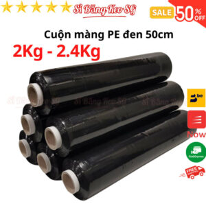 SKU374 - Màng PE Đen 50cm, nặng 2Kg - 2.4kg, rộng 50cm, lõi giấy 300gram, độ dầy màng 16 - 17 míc