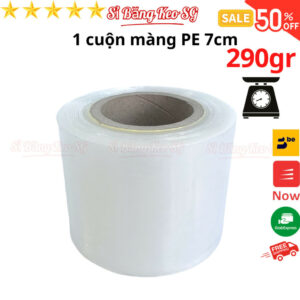 SKU666 - Cuộn Màng PE trong 7cm, nặng 290gram, rộng 7cm, độ dầy màng 16 - 17 míc
